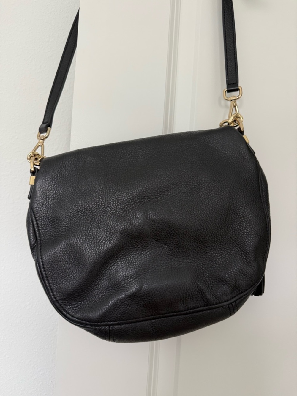 Michael Kors Black Leather Crossbody with Gold Plaque and Tassel - Picture 3 of 8